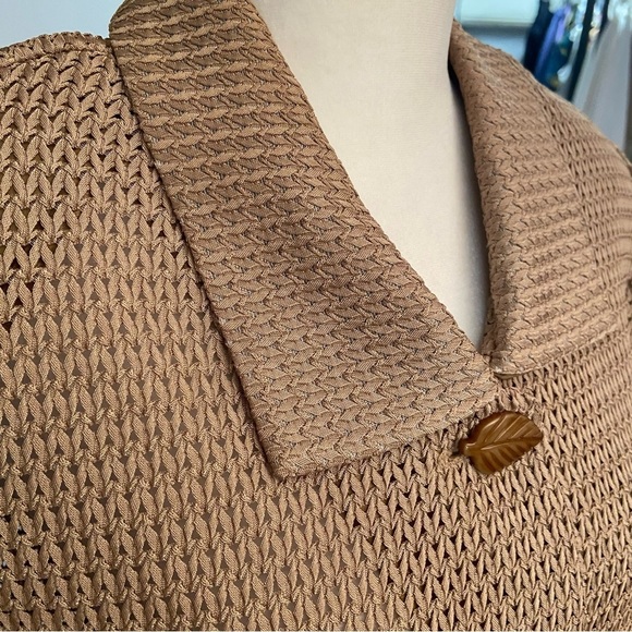 Lady Dorby Vintage Gold Knit Top Button Front Size L/XL Leaf Buttons Retro 80s - Picture 15 of 16